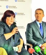 Вiкторiя Мiлютiна та Олег Петренко пiд час прес-конференцiї.