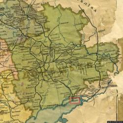 Донецька губернія, фрагмент карти «Адміністраційна мапа Української Соціалістичної Радянської Республіки», яку було видано у Харкові в січні 1922 року.